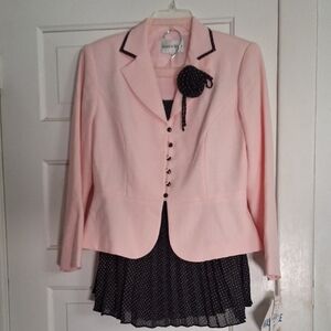 Pale Pink Peplum Blazer with Matching Black Polka Dot Skirt